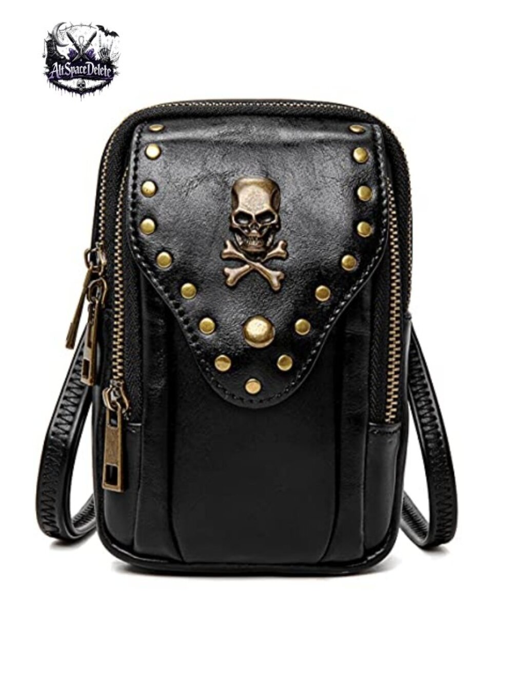 Punk Gothic Skull Rivet PU Leather Shoulder Bag Convertible Waist Purse